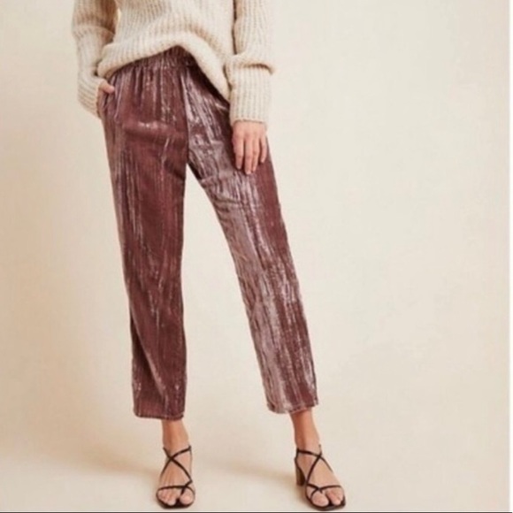Anthropologie Tina Jo mauve lilac velvet pull on straight leg pants size large - Picture 1 of 9